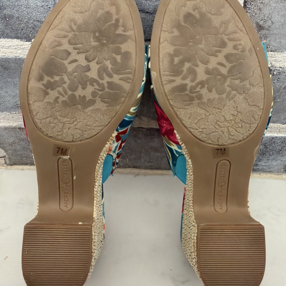 Floral Sandals Block Heel Shoes Slip On Andrew Geller Womens Burnette Size 7M - Picture 7 of 8
